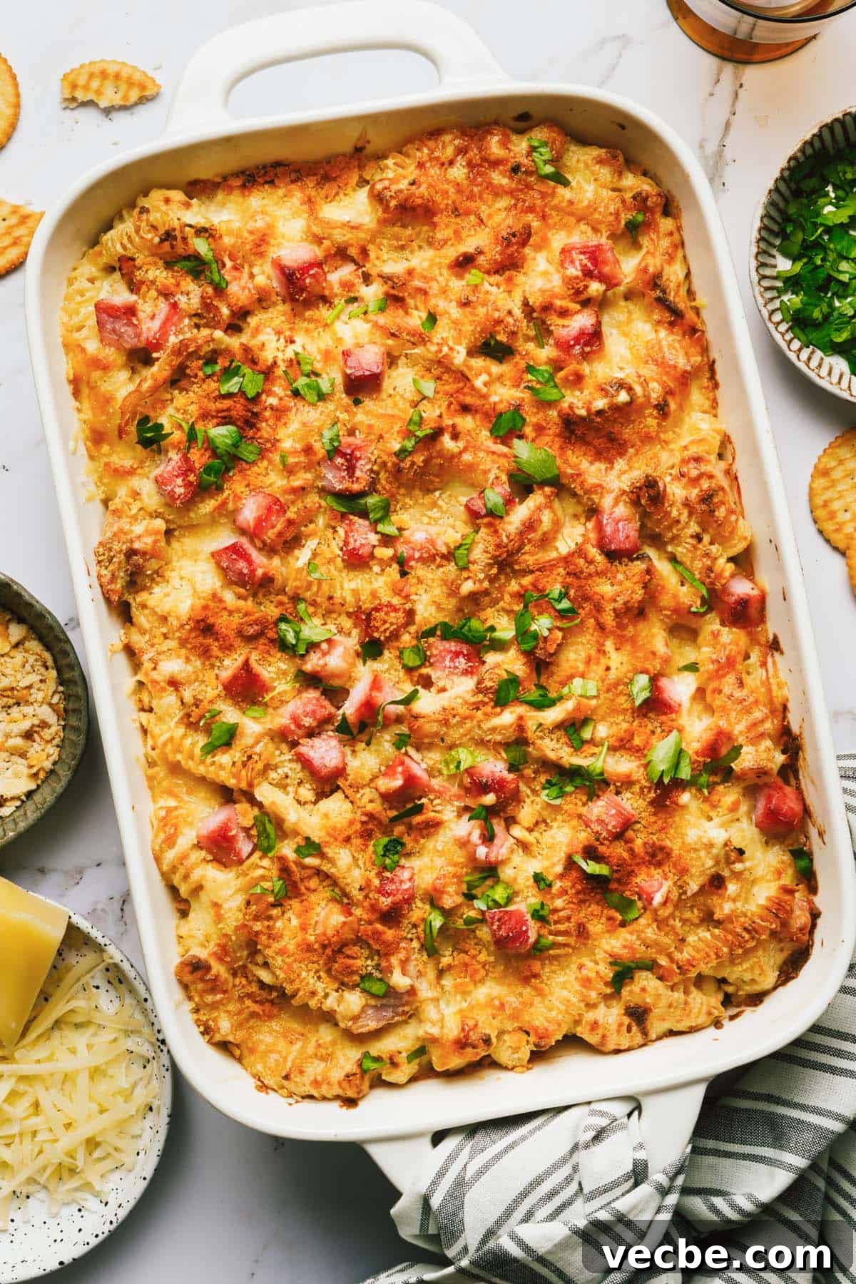 Creamy Chicken Cordon Bleu Casserole Recipe 2 Large pan filled with homemade chicken cordon bleu casserole.