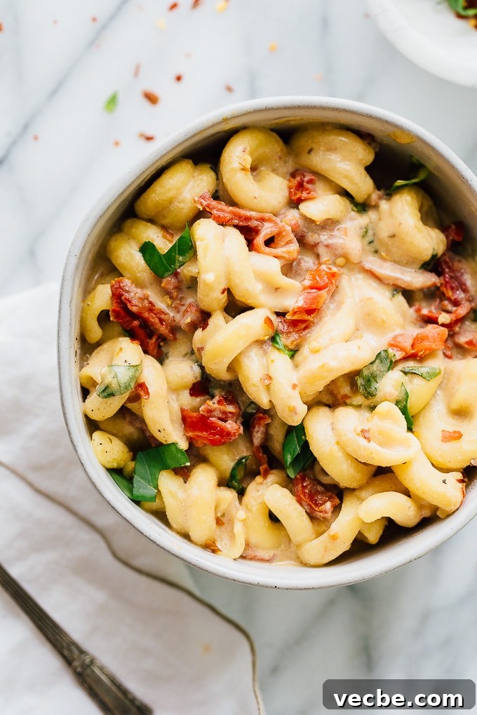 Creamy Sun-Dried Tomato and Basil Pasta Recipe 5 Top view of Creamy Sun Dried Tomato Basil Pasta.