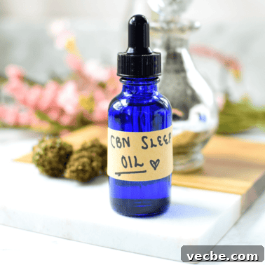 CBN for Sleep: Benefits, Dosage, and Safety 14 A finished blue bottle of homemade CBN Sleep Oil