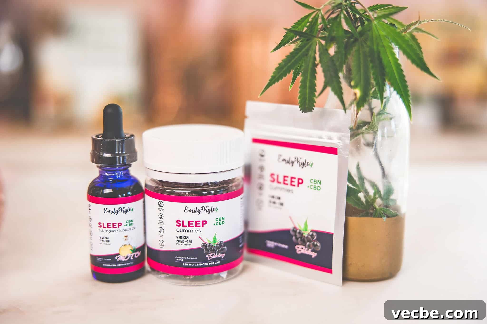 CBN for Sleep: Benefits, Dosage, and Safety 3 A picture of Emily Kyle's CBN sleep products.