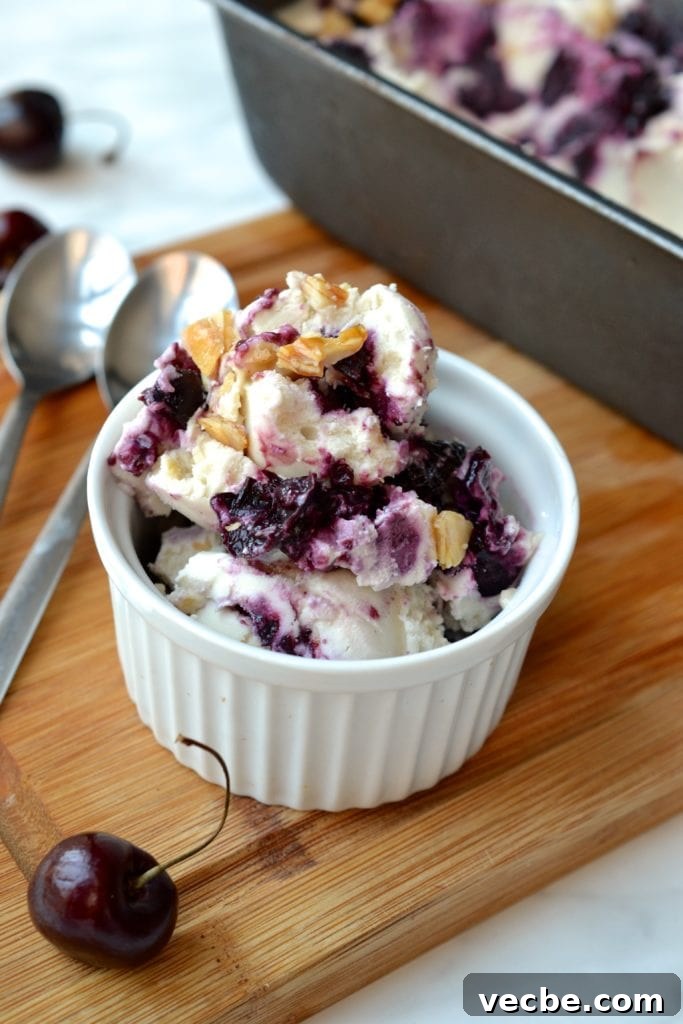 Cherry Ripple & Almond Crunch Ice Cream | Every Last Bite Cherry Ripple & Almond Crunch Ice Cream