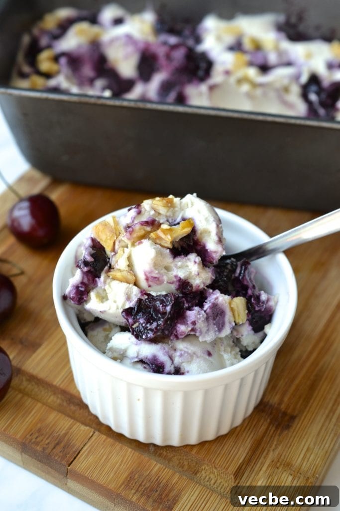 Cherry Ripple & Almond Crunch Ice Cream | Every Last Bite Cherry Ripple & Almond Crunch Ice Cream