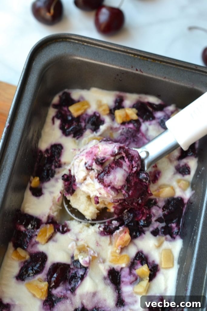 Cherry Ripple & Almond Crunch Ice Cream | Every Last Bite Cherry Ripple & Almond Crunch Ice Cream