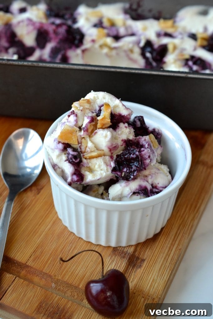 Cherry Ripple & Almond Crunch Ice Cream | Every Last Bite Cherry Ripple & Almond Crunch Ice Cream