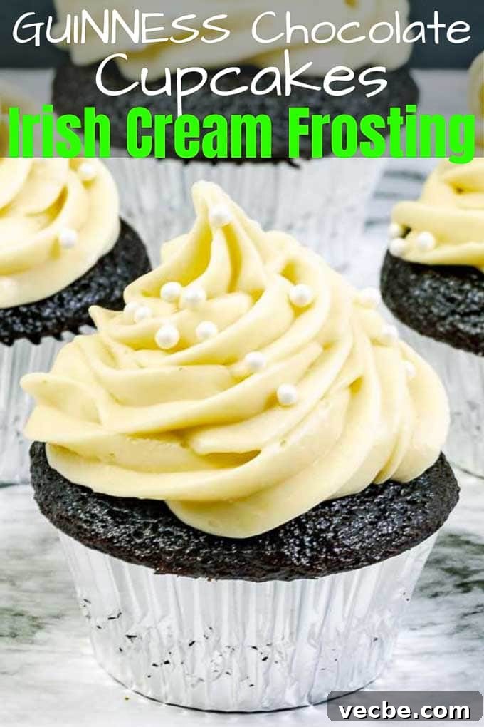 Guinness Dark Chocolate Cupcakes with Irish Cream Frosting 6 Pinterest Image of Guinness-Dark-Chocolate-Cupcakes-with-Irish-Cream-Cream-Cheese-Frosting