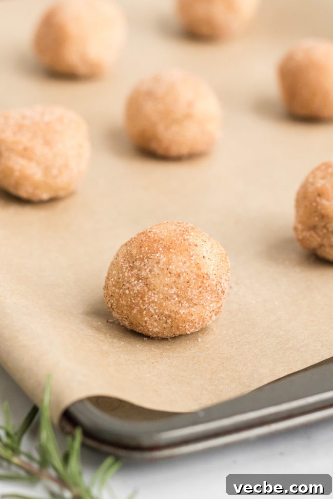 Soft Eggnog Cookies with Warm Holiday Spices 10 Rolling eggnog cookie dough in cinnamon sugar.
