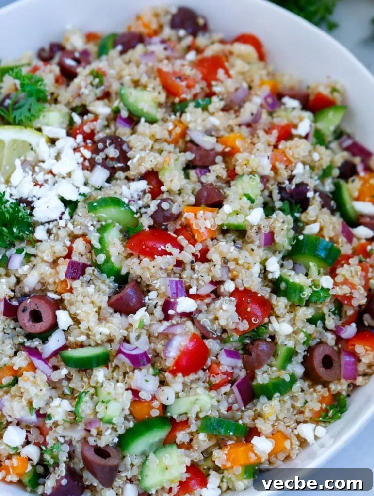 Mediterranean Quinoa Salad with Feta and Chickpeas 7 Close-up shot of the Mediterranean quinoa salad