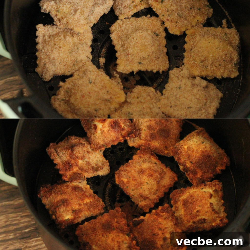 Crispy Air Fryer Ravioli 4 air fried ravioli before and after