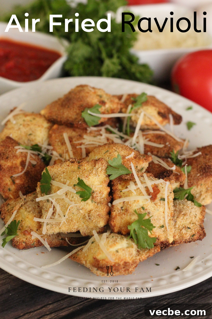 Crispy Air Fryer Ravioli 5 Air Fried Ravioli are golden, crispy and delicious!! Ready in just 10 minutes in the Air Fryer.