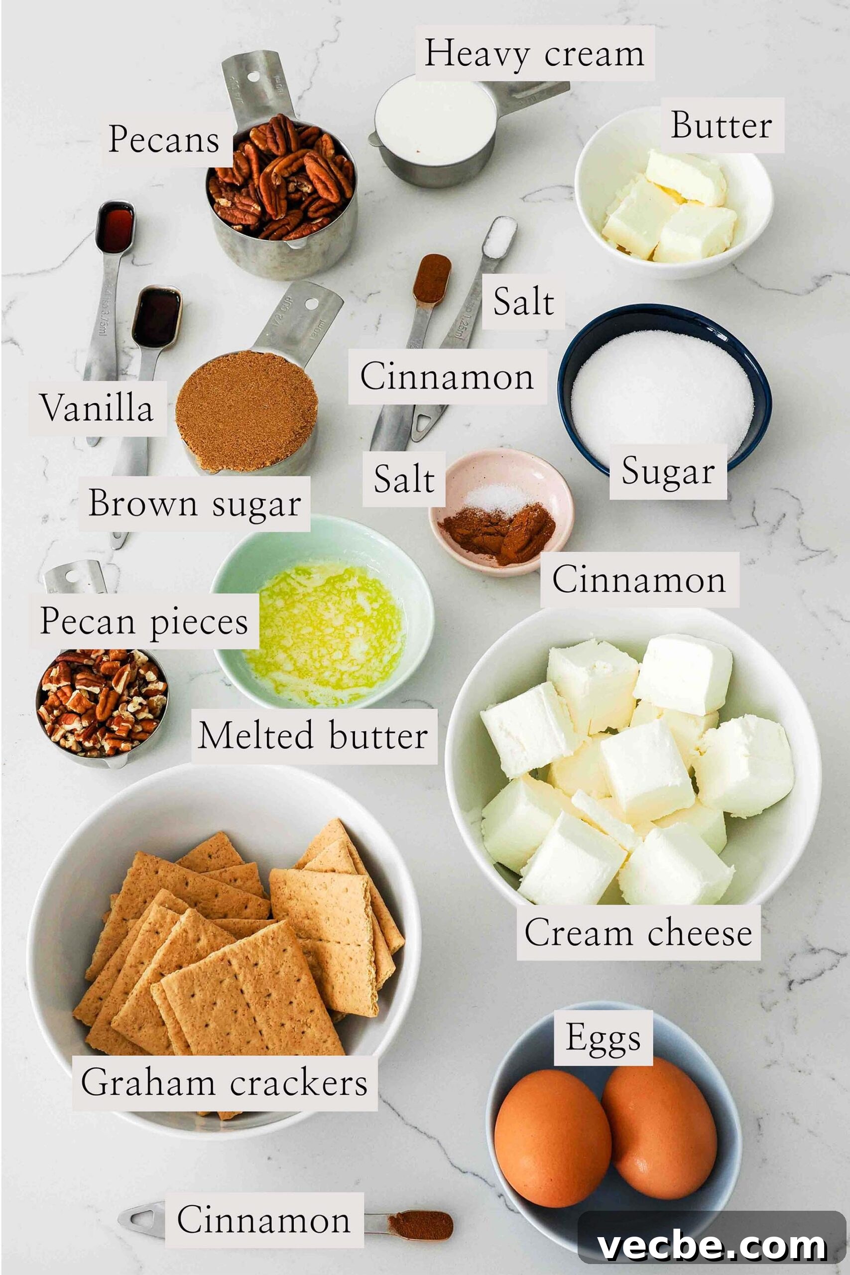 Mini Pecan Pie Cheesecake Bites Recipe 3 Ingredients needed to make mini pecan pie cheesecakes.