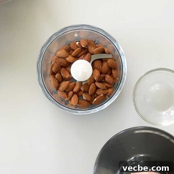 White Chocolate Vanilla Almond Granola 5 Almonds in the chopper cup of an immersion blender.