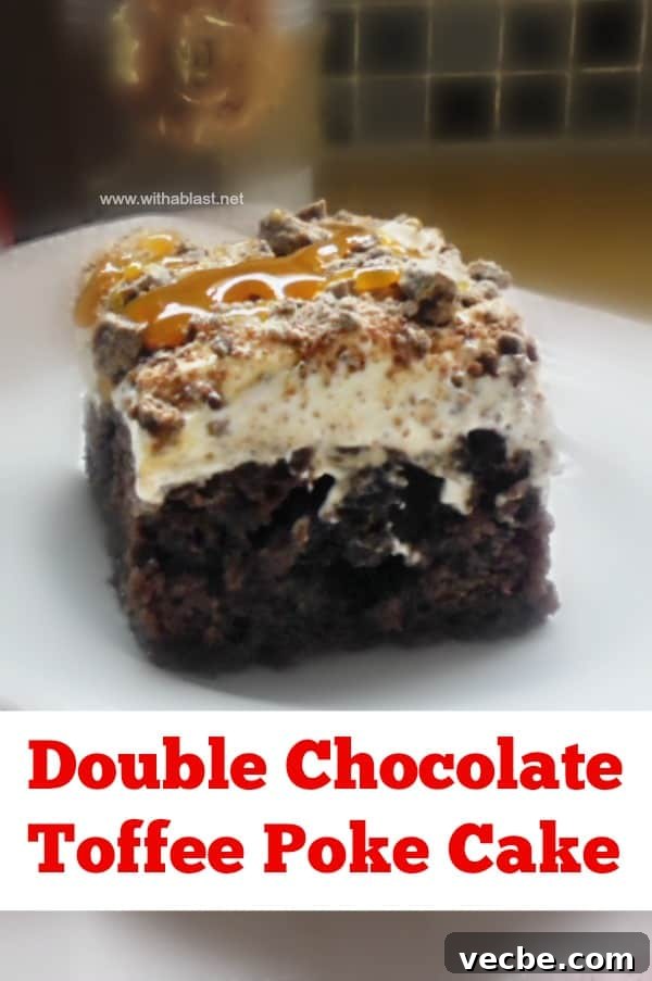 Serving of Double Chocolate Toffee Poke Cake Serving of Double Chocolate Toffee Poke Cake