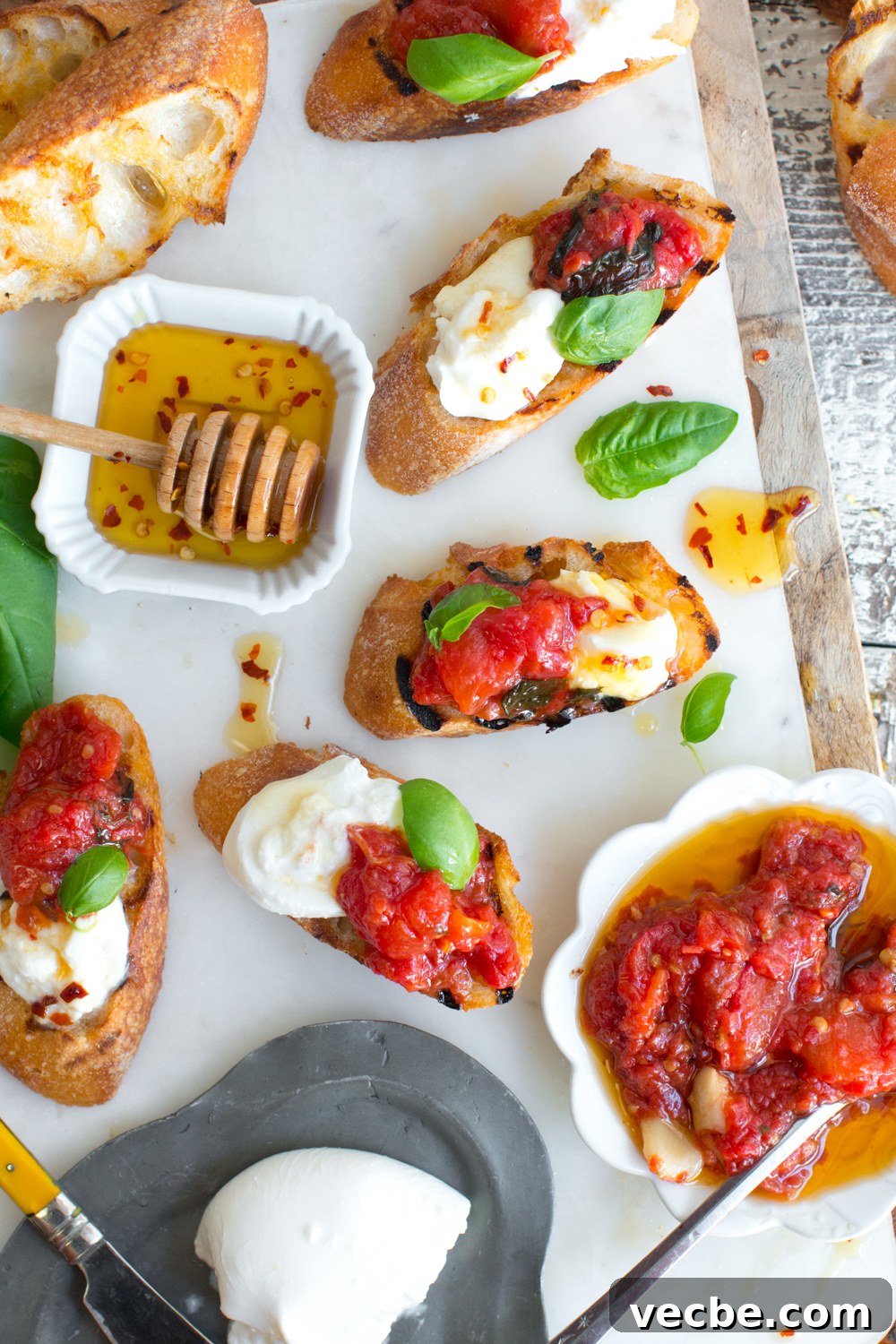 Tomato Confit and Burrata Crostini Recipe 9 Tomato Confit & Burrata Crostini assembly