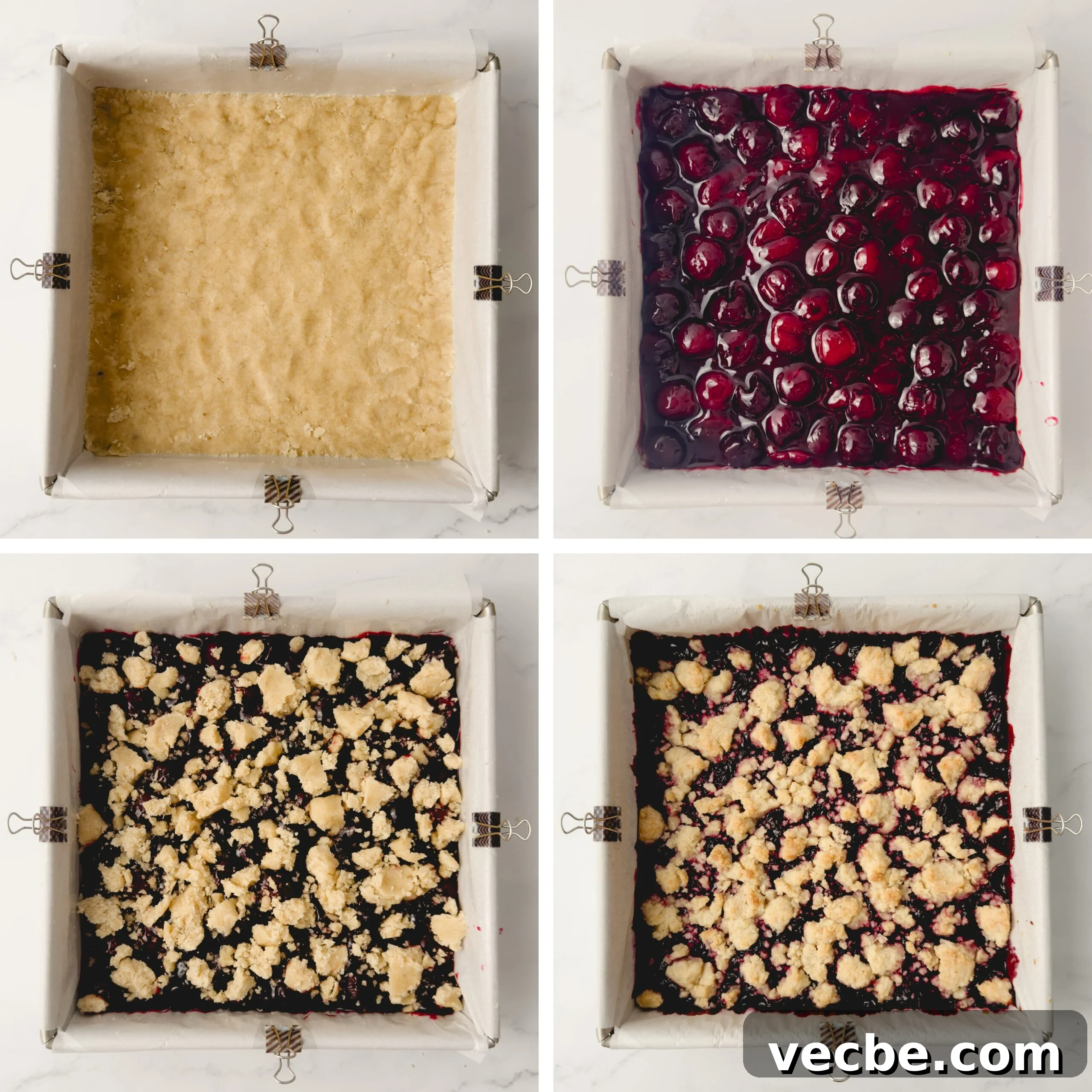 Cherry Crumb Bars with Buttery Streusel Topping 5 Cherry crumb bars before baking