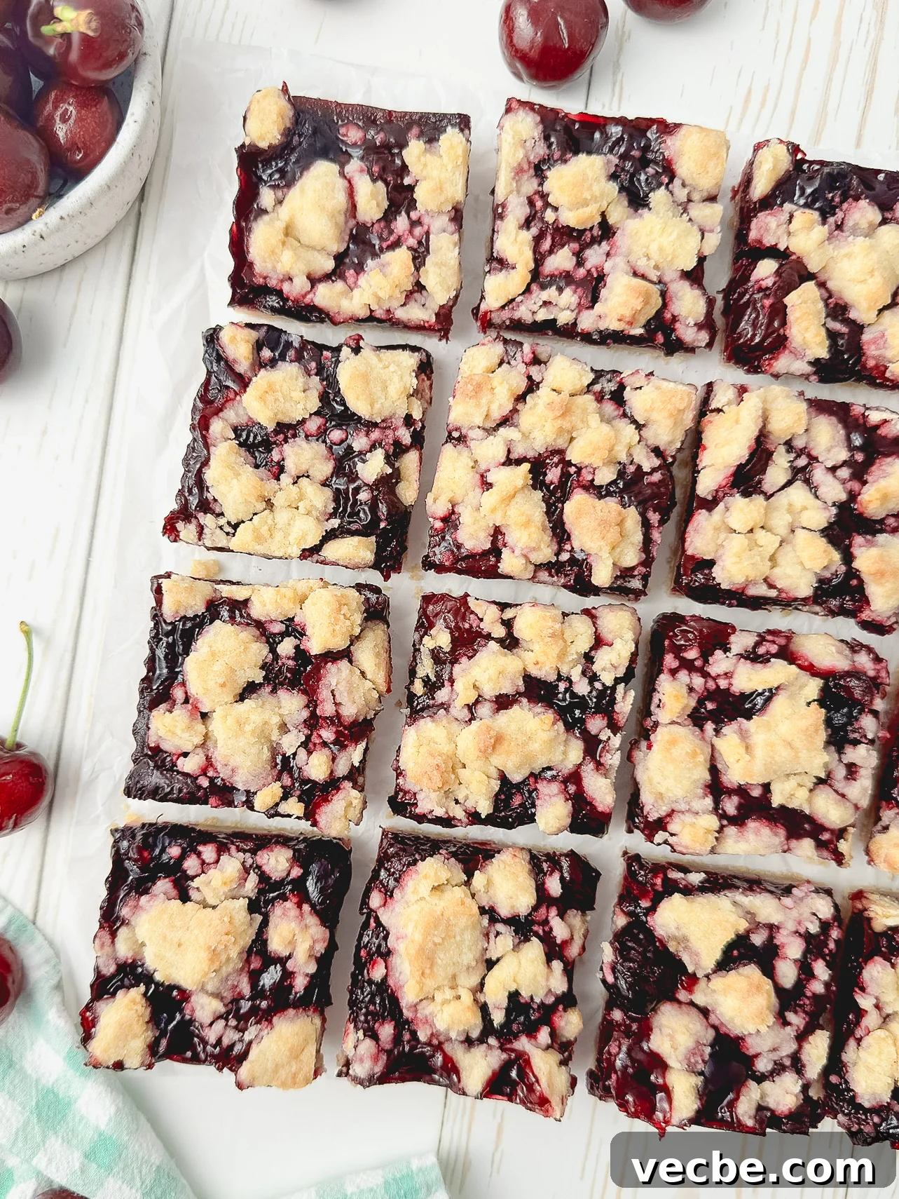 Cherry Crumb Bars with Buttery Streusel Topping 6 Baked cherry crumb bars cooling in pan