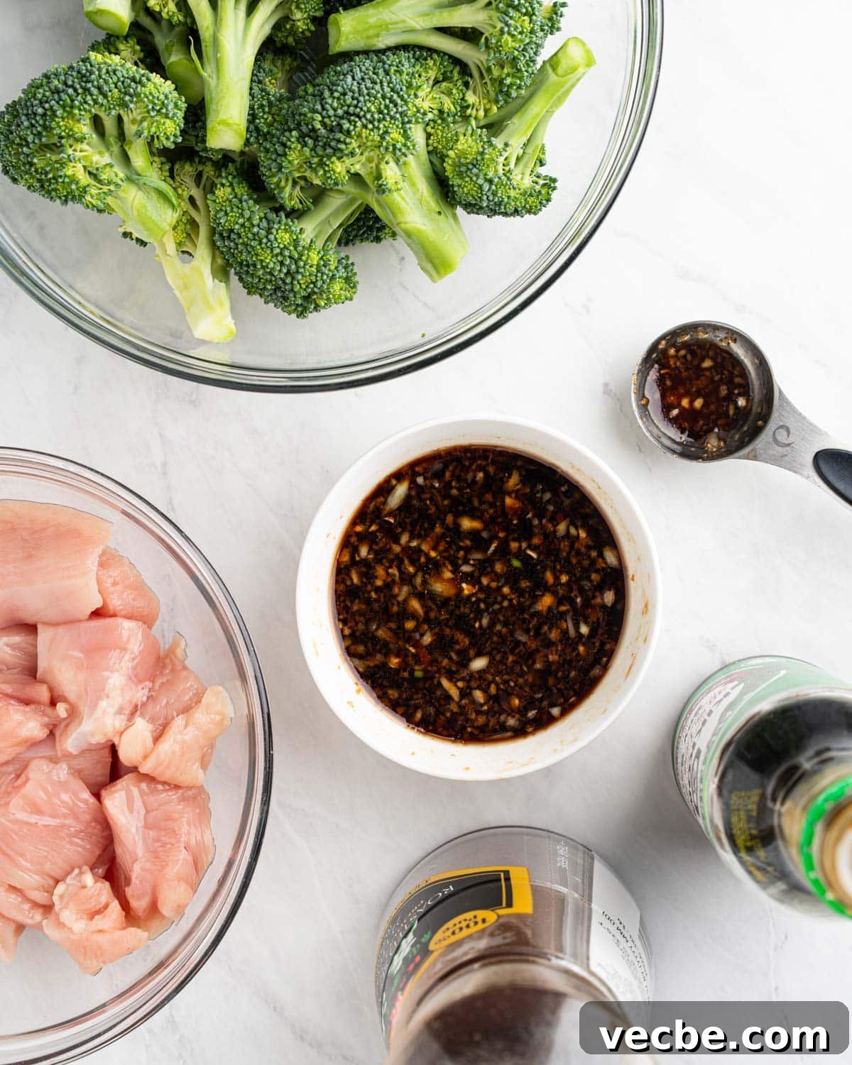 Sheet Pan Teriyaki Chicken and Broccoli Recipe 3 Ingredients needed for sheet pan teriyaki chicken and broccoli.