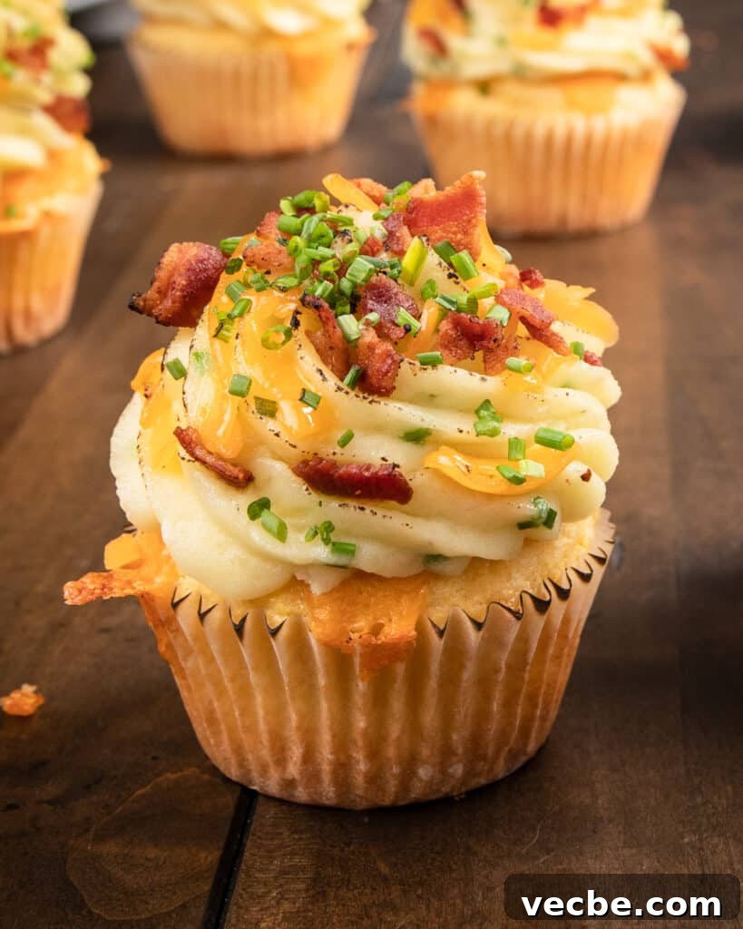 Savory Cornbread Cupcakes Topped with Mashed Potatoes Recipe 2 Cornbread cupcake with mashed potatoes