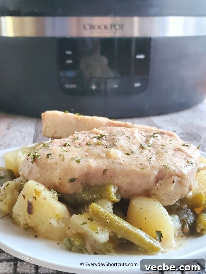 Slow Cooker Pork Chops with Potatoes and Green Beans 4 Creamy slow cooker pork chops with potatoes and green beans