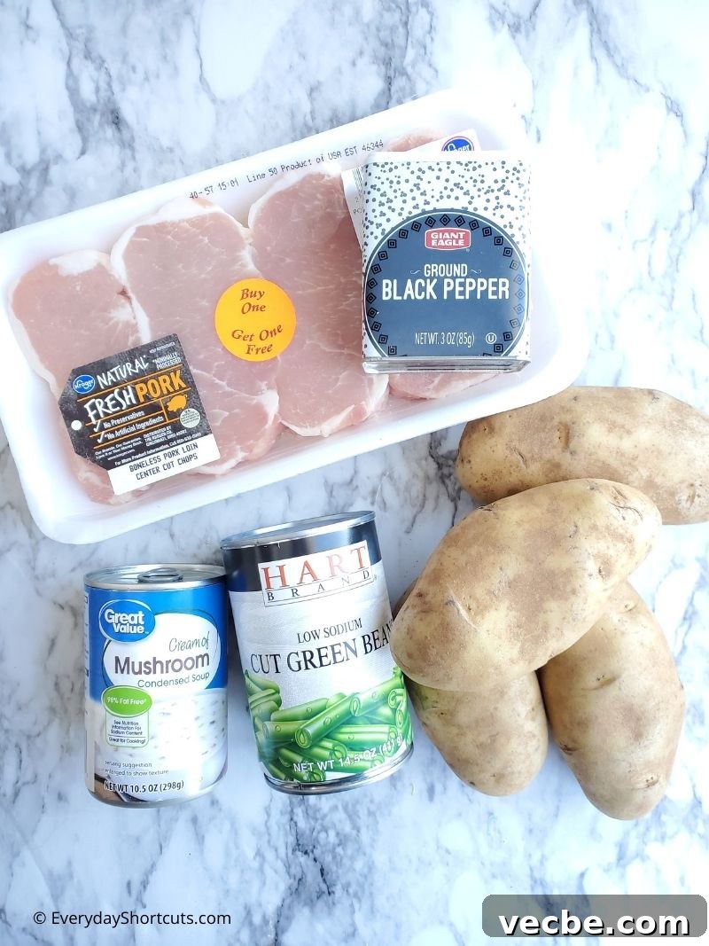 Slow Cooker Pork Chops with Potatoes and Green Beans 5 Pork chops ready for the slow cooker