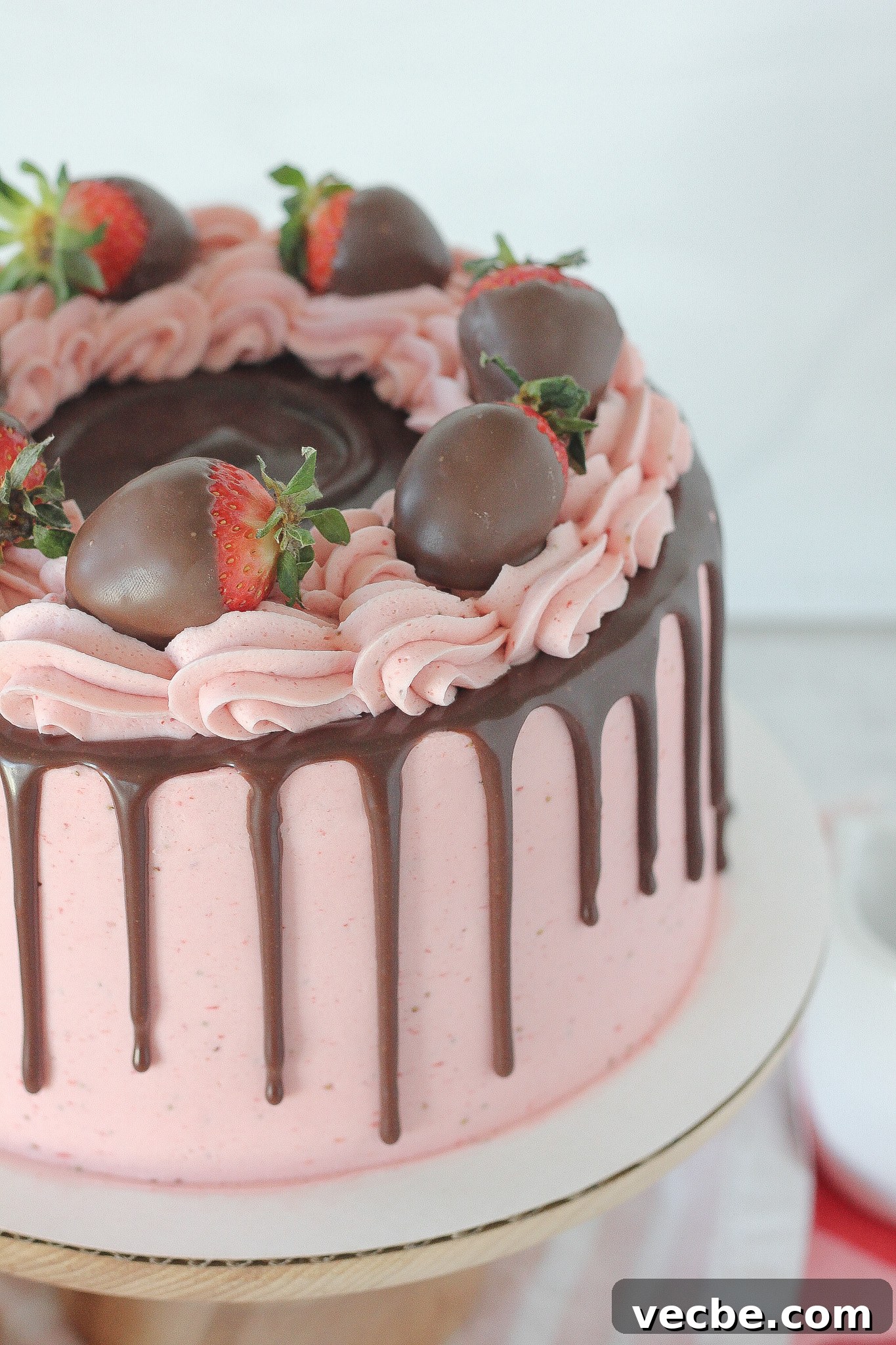 Decadent Chocolate Strawberry Layer Cake Recipe 3 Stacked chocolate cake layers