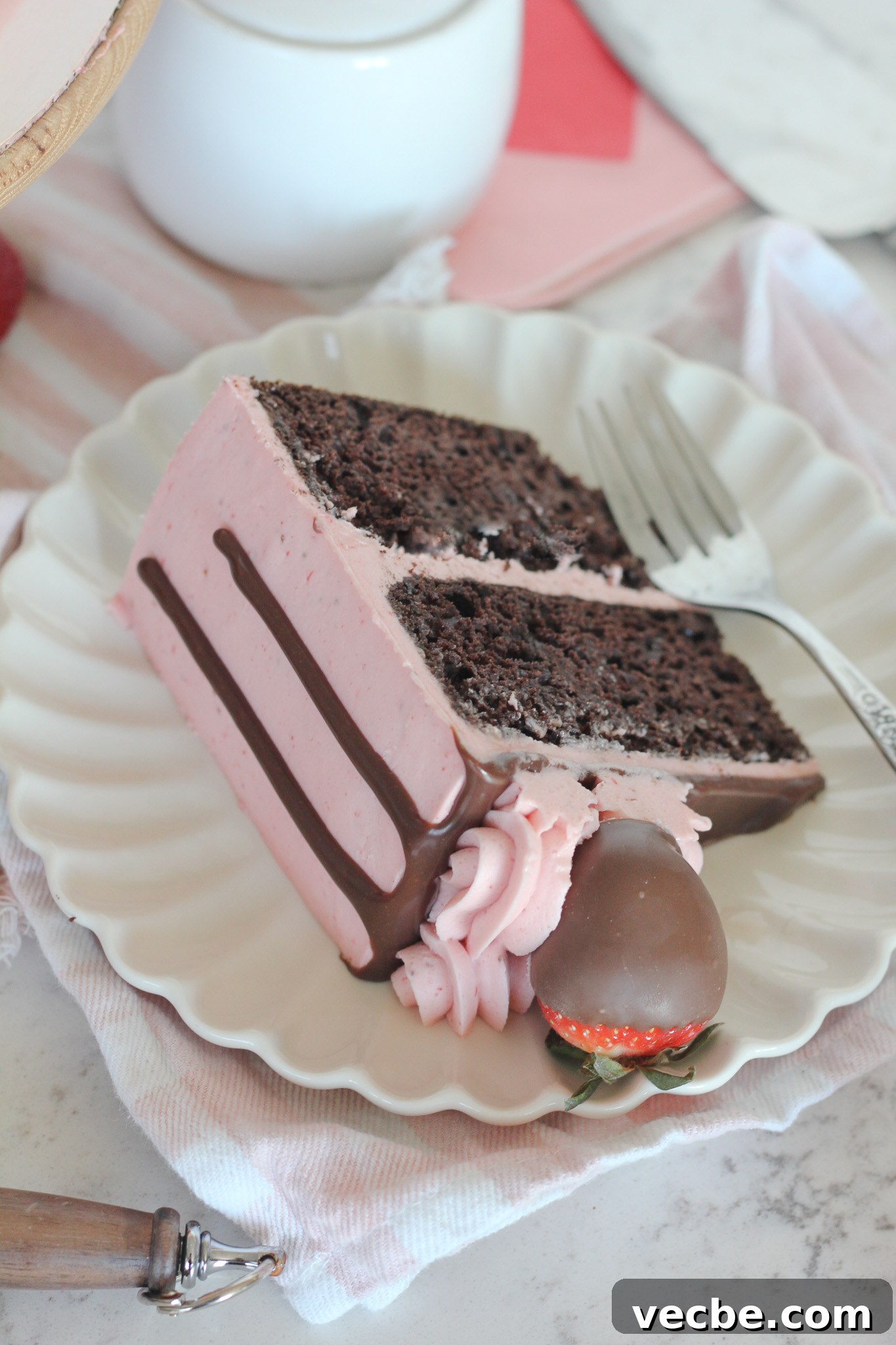 Decadent Chocolate Strawberry Layer Cake Recipe 8 Chocolate ganache drip on cake
