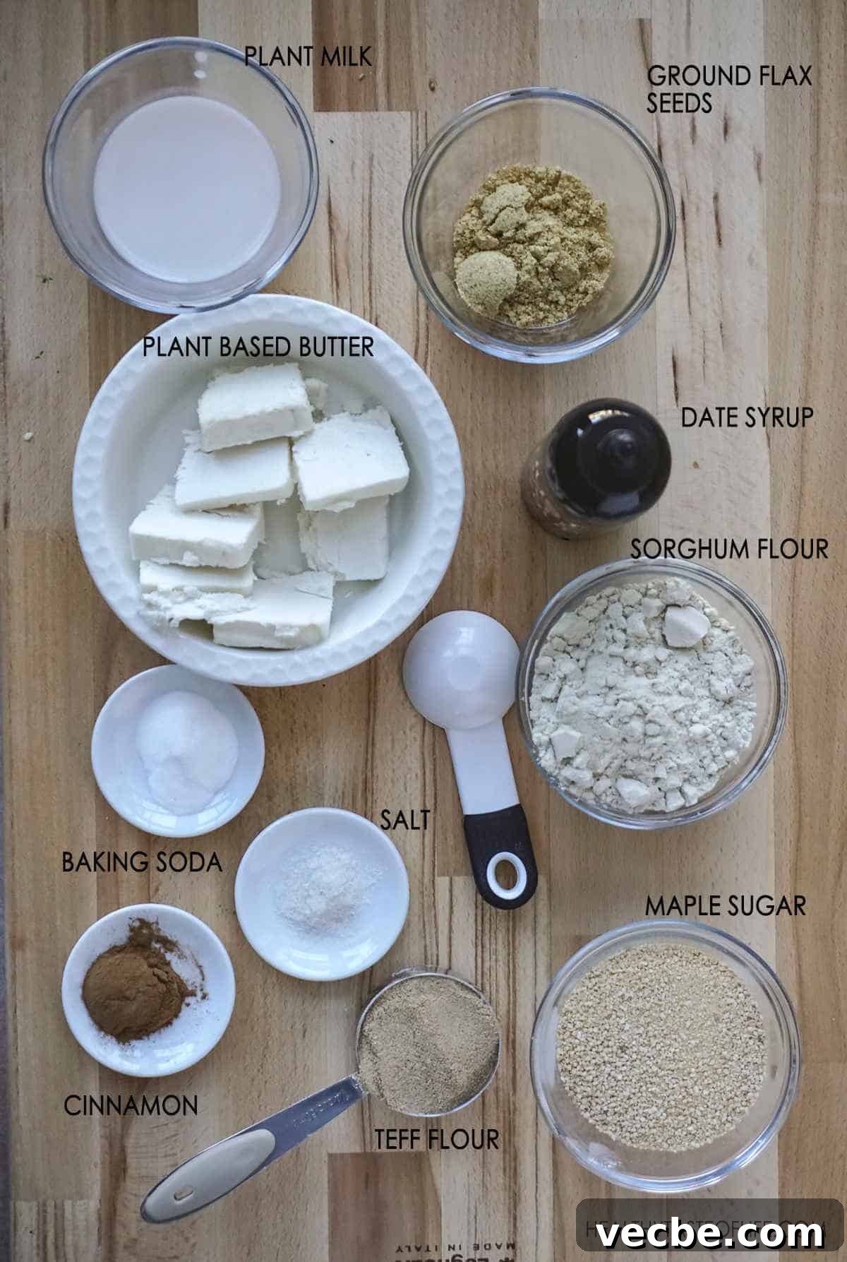 Gluten Free Vegan Graham Crackers Recipe 4 Ingredients For Vegan Gluten Free Graham Cracker Recipe: teff flour, sorghum flour, vegan butter, maple sugar, flax seeds, date syrup, plant based milk, baking soda and cinnamon.