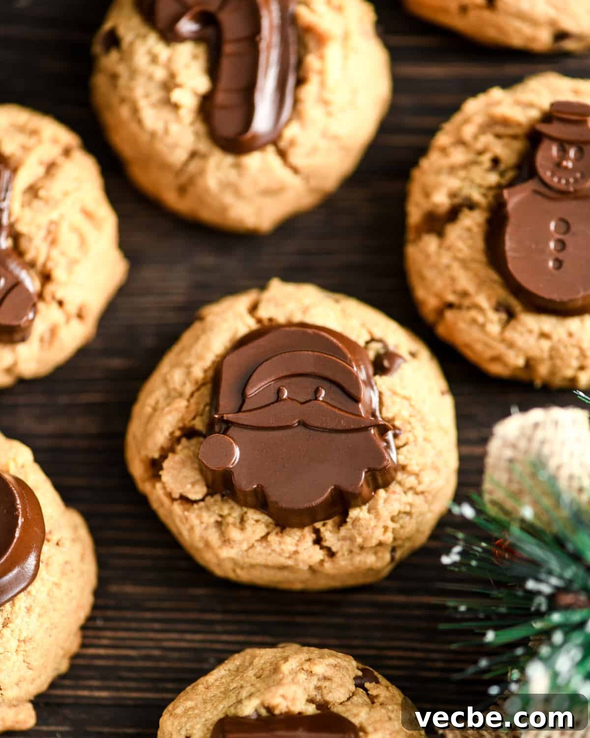 Gluten-Free Peanut Butter Blossoms Overhead view of six Gluten Free Peanut Butter Blossoms