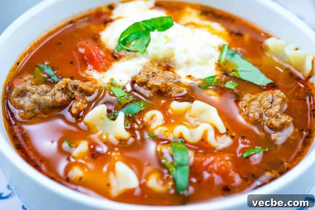 25 Ground Beef Recipes for Real Weeknight Dinners 26 Bowl of lasagna soup and a dollop of cheese on top.
