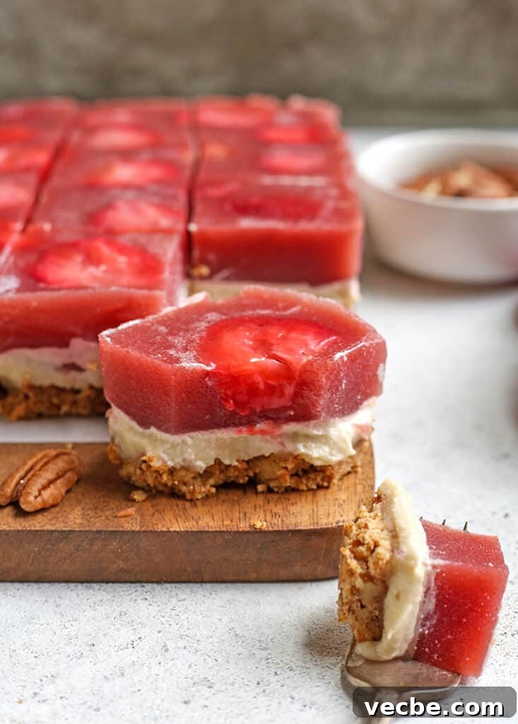 No Bake Paleo Strawberry Pretzel Salad Recipe 5 close up of grain free strawberry pretzel salad
