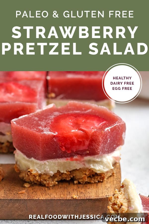 No Bake Paleo Strawberry Pretzel Salad Recipe 9 paleo strawberry pretzel salad image with text