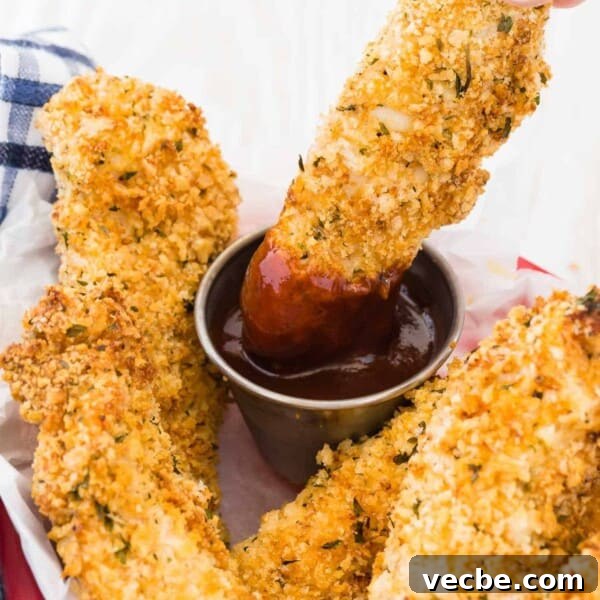 Crispy Buttered Air Fryer Corn on the Cob 10 A crispy chicken tender being dipped into bbq sauce.