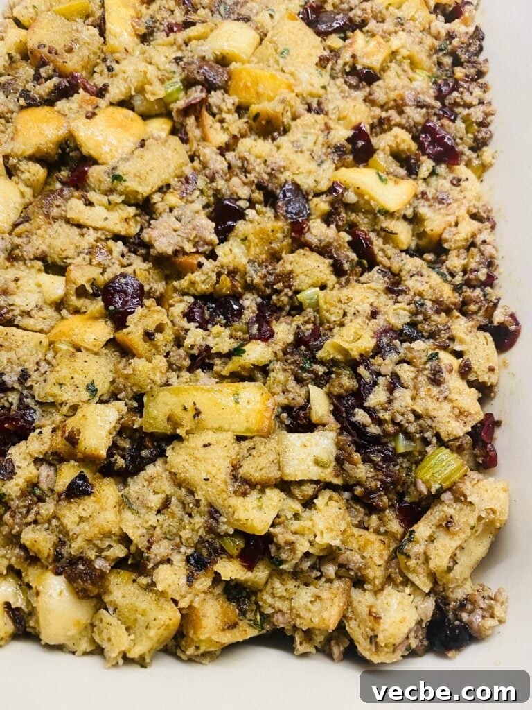 Crispy Sausage and Cranberry Stuffing on a Blackstone Griddle 11 stuffing in a casserole dish before cooking