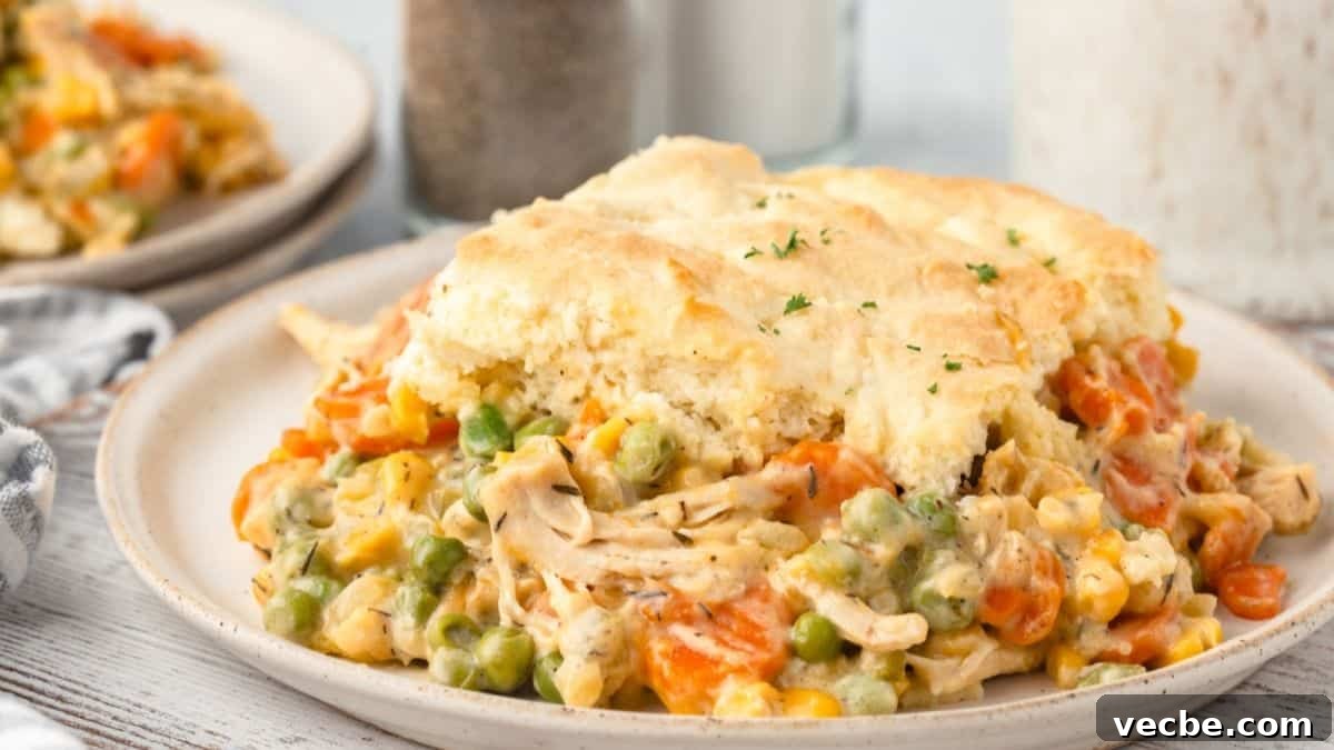 11 Comfort Foods That Will Make You Abandon Your Diet 4 Chicken Pot Pie Casserole served on a plate.