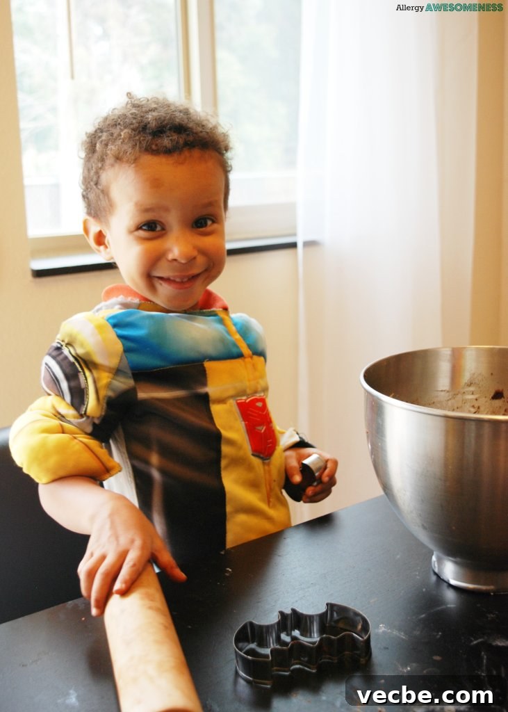 Allergy Friendly Chocolate Sugar Cookie Bats for Halloween 5 Kids Helping with Chocolate Sugar Cookie Making