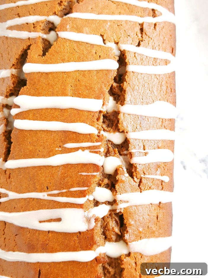 Glazed Sour Cream Gingerbread Loaf Recipe 5 Sliced glazed gingerbread loaf