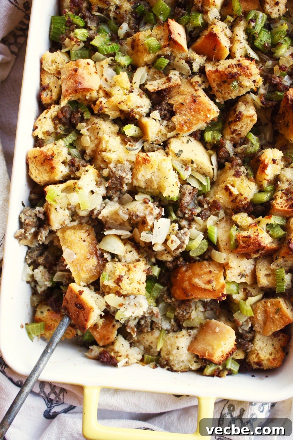 Savory Ciabatta and Pork Sausage Stuffing 2 Ciabatta and Pork Sausage Stuffing - Say goodbye to your wet, soggy, over-herbed stuffing, and say hello to this perfectly moist, flavorful, rustic ciabatta stuffing instead! It will be a favorite in your Thanksgiving spread - TheGarlicDiaries.com