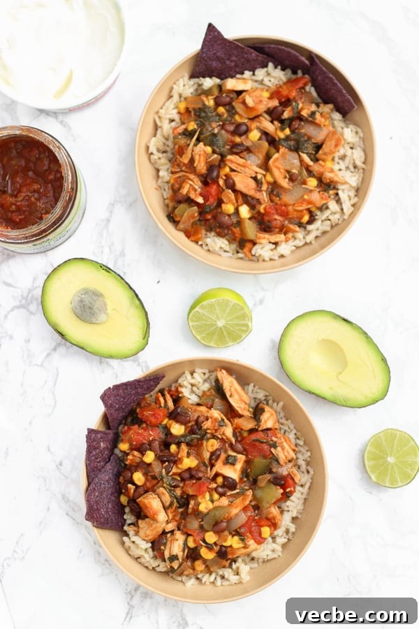 These loaded chicken & veggie enchilada bowls are a super simple healthy Mexican dinner!