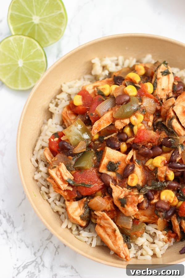 These loaded chicken & veggie enchilada bowls are a super simple healthy Mexican dinner!