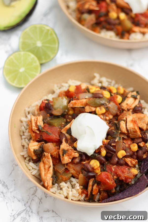 These loaded chicken & veggie enchilada bowls are a super simple healthy Mexican dinner!