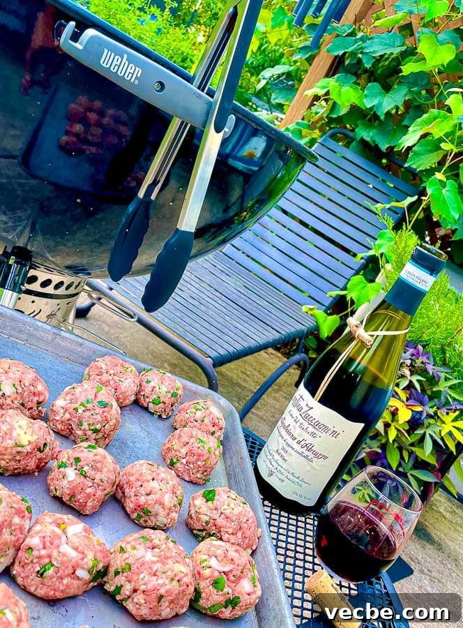Grilled Italian Meatballs Recipe 5 raw Italian homemade meatballs ready to be gilled