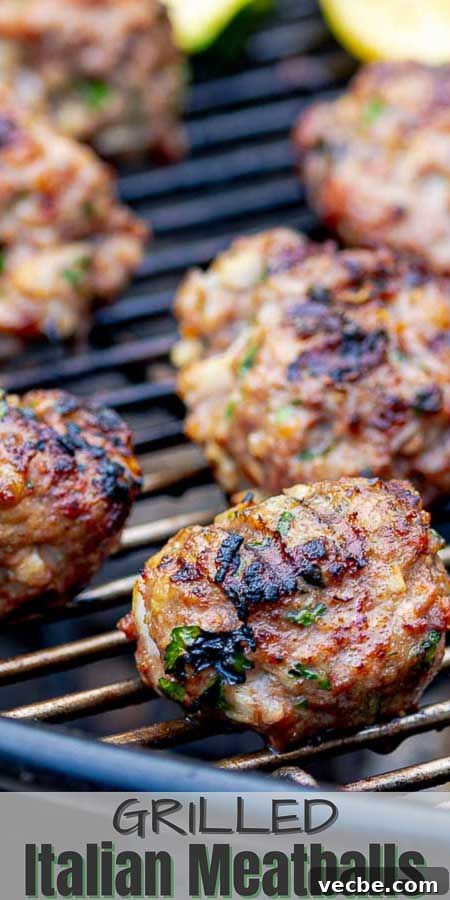 Grilled Italian Meatballs Recipe 9 pinterest image for Grilled Homemade Italian Meatballs