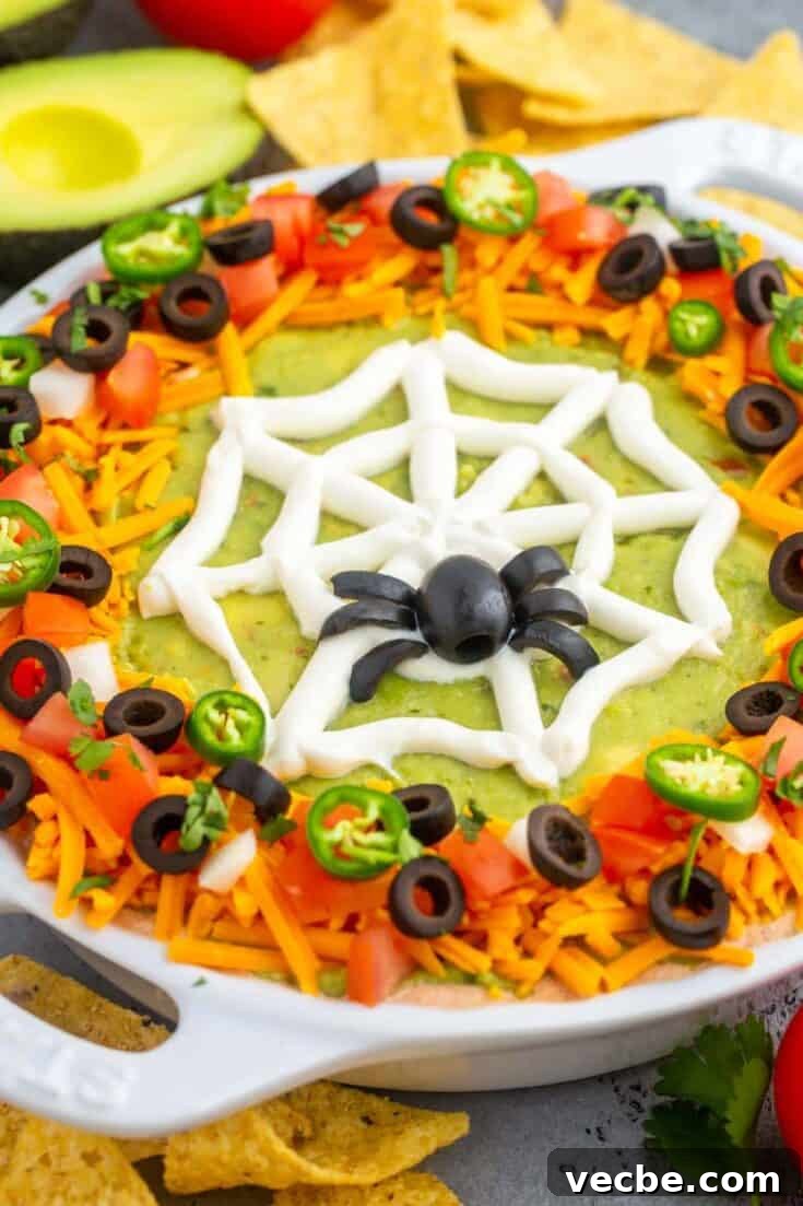 Easy Layered Halloween Spiderweb Taco Dip