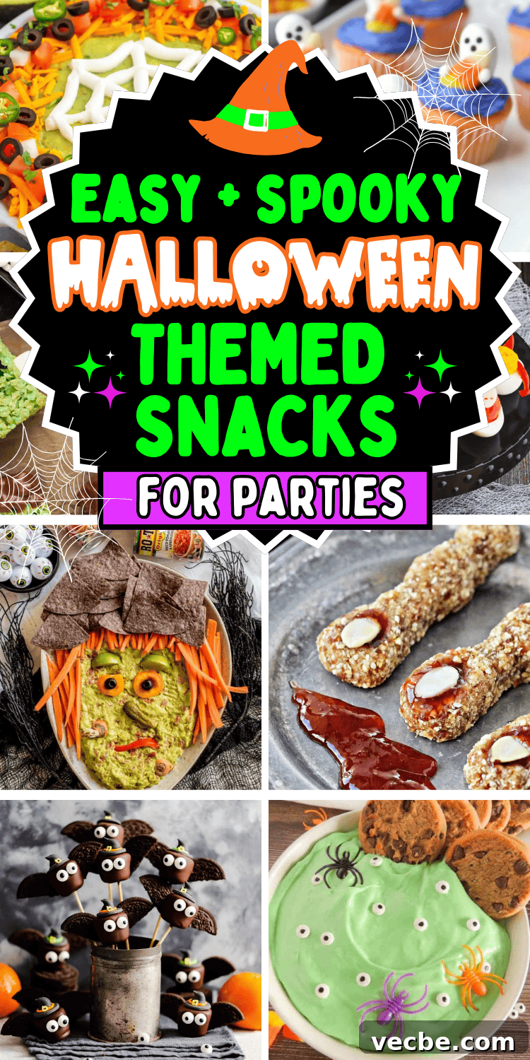 Cute Halloween party snacks! These Halloween themed snacks and spooky party foods include fun appetizer recipes, finger foods, movie night snacks mixes and party treats.