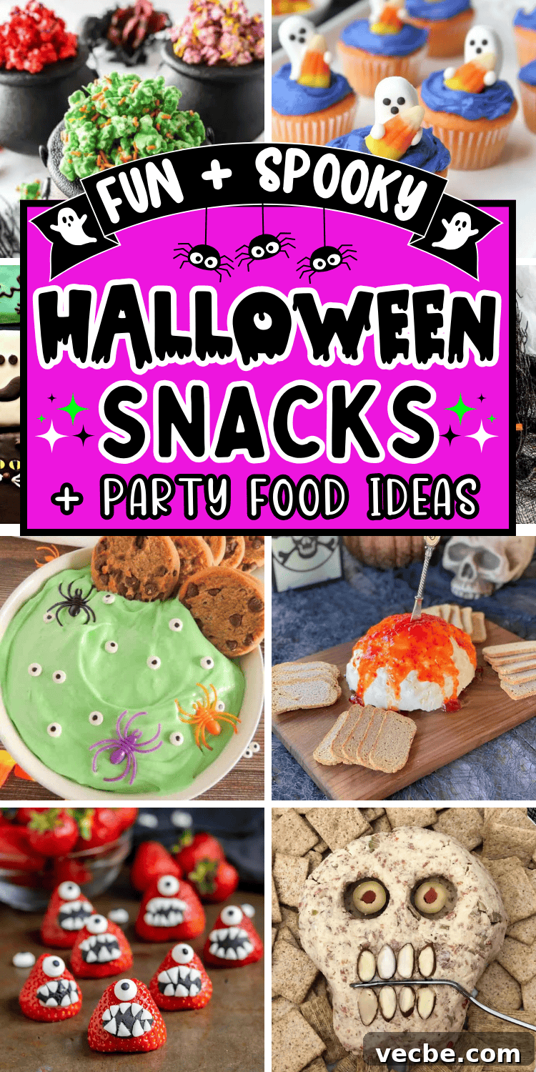 Cute Halloween party snacks! These Halloween themed snacks and spooky party foods include fun appetizer recipes, finger foods, movie night snacks mixes and party treats.